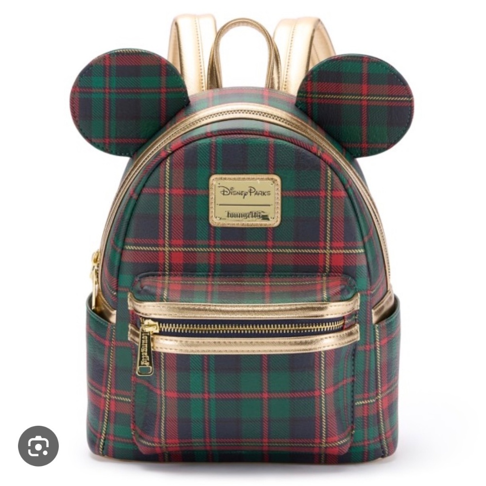 Disney Parks Mickey Mouse Christmas Holidays Plaid Loungefly Backpack‎ NWT